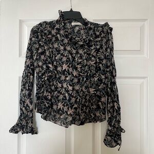 Doen floral print crew neck cotton blouse size small